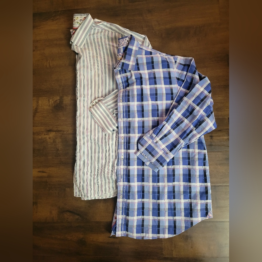 (Two) Robert Graham Men's Plaid Striped Button Down Long Sleeve Shirts Size 4xl